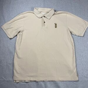 Katin Mens Tiki Drink Embroidered Polo Shirt Tan Beige Cotton Pique Size Large